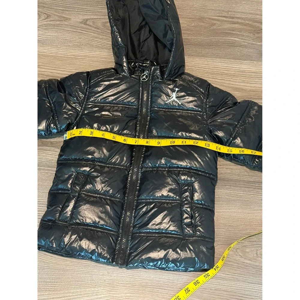 Air Jordan Kids Shiny Black Puffer Jacket Hooded Jumpman Logo Coat Youth size 4T